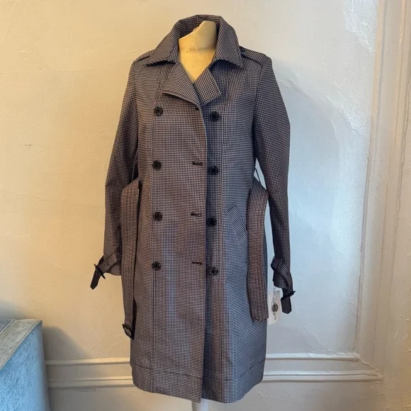 Macys On 34th Black & White Checkered Print Double Breasted Trench Coat - Picture 10 of 10